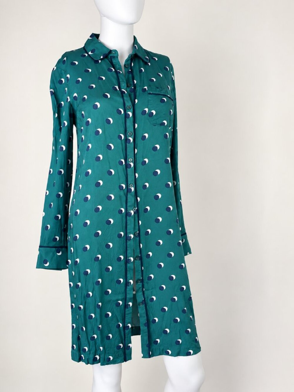 Boden Teal Polka Dot Viscose Shirt Dress UK 8R US 4R